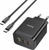 Hoco Charger with USB-A Port and 2 USB-C Ports and USB-C Cable 65W Black (N18 Phenomenon)